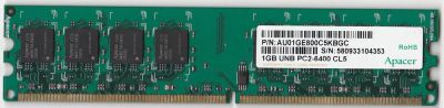 Лот: 5372679. Фото: 1. ddr2 1gb pc2-6400 dimm Apacer. Оперативная память