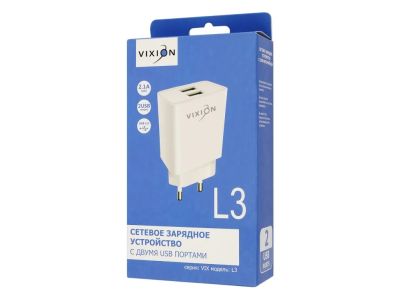 Лот: 17328451. Фото: 1. СЗУ Vixion L3 (2 USB) 2.1A (белый... Зарядные устройства, блоки питания, адаптеры сетевые для смартфонов