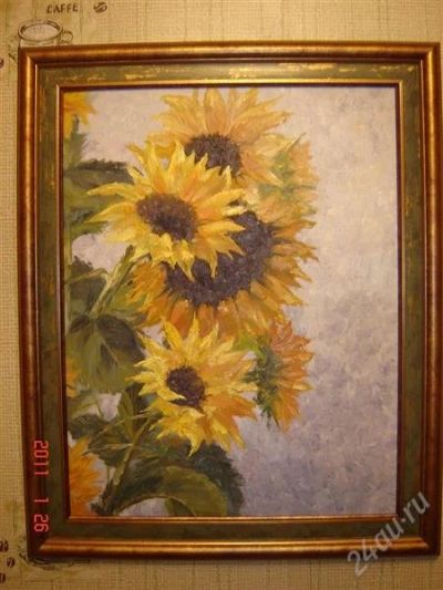 Лот: 787215. Фото: 1. Картина "Подсолнухи" х.м. 35*45. Картины, гравюры