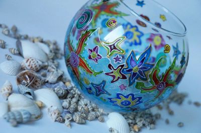 Лот: 5726822. Фото: 1. Ваза "Подводный мир" (высота 10... Мозаика, фреска