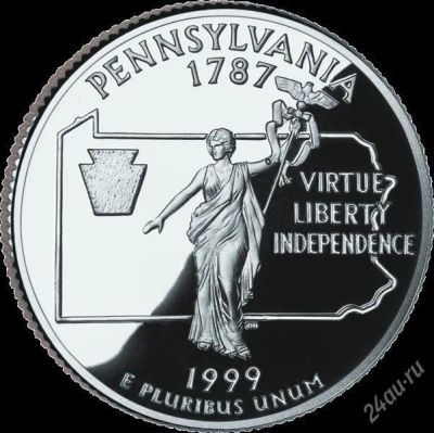 Лот: 2989687. Фото: 1. США. 25 центов. Пенсильвания 1999г... Америка