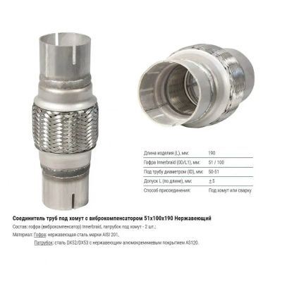 Лот: 20925104. Фото: 1. Гофра глушителя 51мм InnerBraid... Выхлопная система