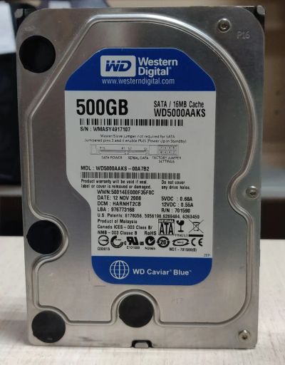 Лот: 20658005. Фото: 1. HDD 500 Гб/WD/3,5''/Sata/7200... Жёсткие диски (HDD)