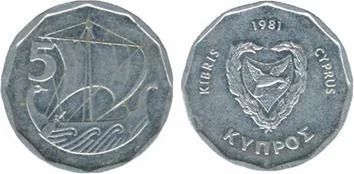 Лот: 5067944. Фото: 1. 5 миллей Кипр 1981г. Азия