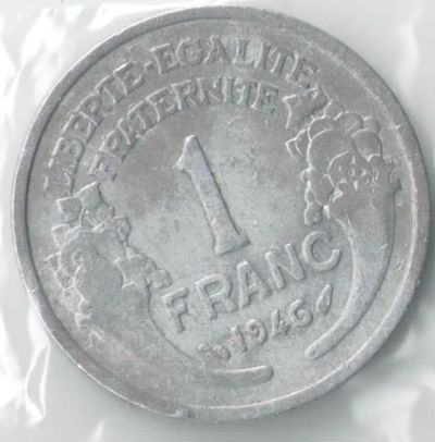 Лот: 14388768. Фото: 1. Франция 1 франк 1946 (с4-5). Европа