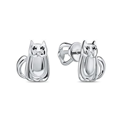 Лот: 23845564. Фото: 1. Серьги-пусеты Кошка из серебра... Серьги, каффы