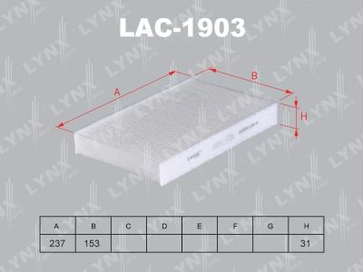 Лот: 13357134. Фото: 1. Lynx LAC-1903 Салонный фильтр. Расходные материалы