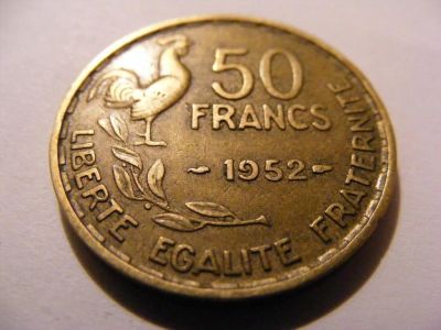 Лот: 9435748. Фото: 1. Франция 50 франков 1952 г.Петух... Европа