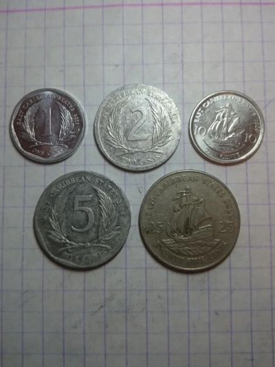 Лот: 10354751. Фото: 1. 1, 2, 5, 10, 25 центов Восточно... Америка