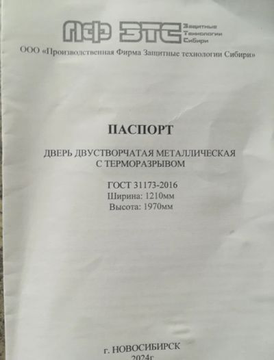Лот: 23908767. Фото: 1. Дверь двустворчатая металлическая... Двери входные