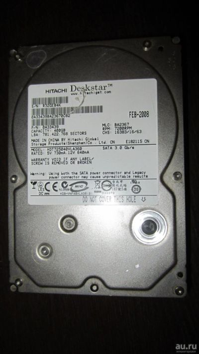 Лот: 5630330. Фото: 1. Жесткий диск Hitachi 400 GB Sata... Жёсткие диски