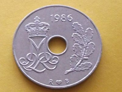 Лот: 9533891. Фото: 1. Монета 25 эри оре ери Дания 1986... Европа