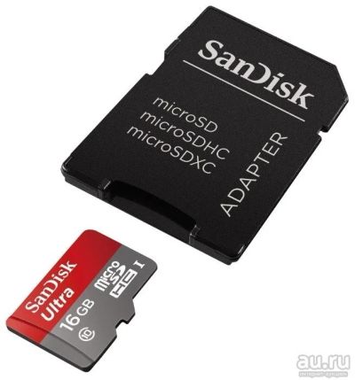 Лот: 9225670. Фото: 1. MicroSD 16 Gb SanDisk +SD адаптер... Карты памяти