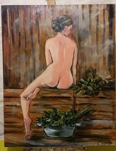 Лот: 23535652. Фото: 1. Картина маслом на холсте " Баня... Холсты чистые