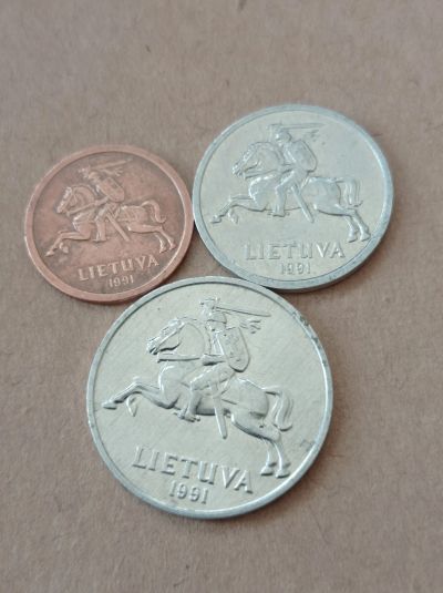 Лот: 24908361. Фото: 1. 1,2,10 сенти 1991 г. Литва. Один... Страны СНГ и Балтии