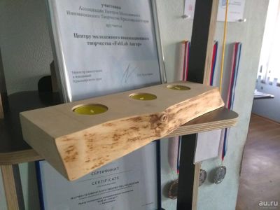 Лот: 9835793. Фото: 1. Стильный подсвечник из дерева. Подсвечники, канделябры