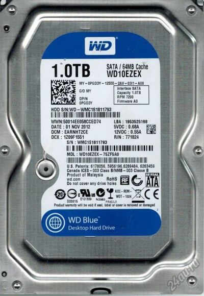 Лот: 5693204. Фото: 1. Жёсткий диск 1tb wd10ezex. Жёсткие диски (HDD)