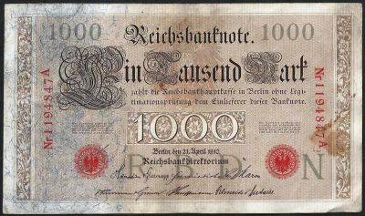 Лот: 8190610. Фото: 1. 1000 марок 1910 год. Красная печать... Германия и Австрия