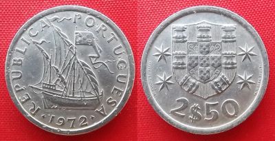 Лот: 25066811. Фото: 1. (№781-2/LF) 2,5 эскудо 1972 (Португалия... Европа