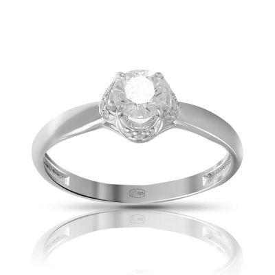 Лот: 23862754. Фото: 1. Кольцо из серебра с фианитом SWAROVSKI. Кольца, перстни
