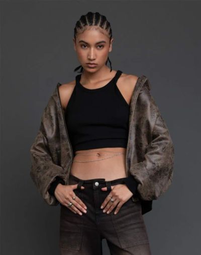 Лот: 24070092. Фото: 1. Коричневая куртка-бомбер oversize... Легкие куртки, толстовки