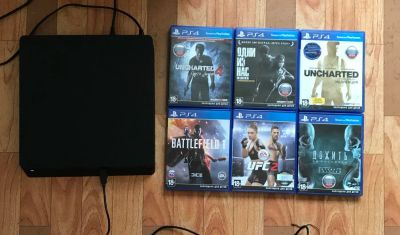 Лот: 11546153. Фото: 1. PS4 slim 500 гб +6 хороших игр... Игровые приставки, консоли