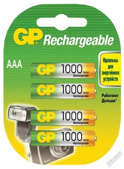 Лот: 5548535. Фото: 1. Аккумулятор AAA GP 1000mAh уп... Аккумуляторы, зарядные