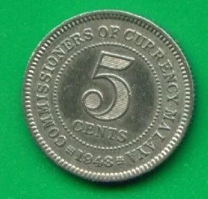Лот: 9533213. Фото: 1. Малайя 5 центов 1948 (248). Азия