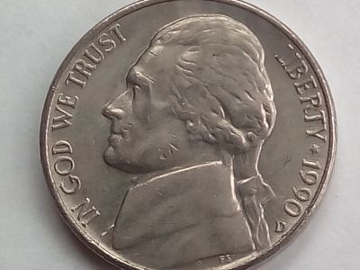 Лот: 17091272. Фото: 1. Монета США 5 центов, 1990 Jefferson... Америка