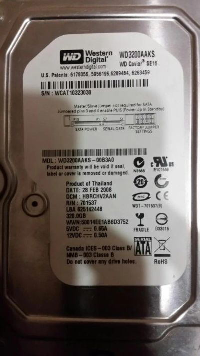 Лот: 8273124. Фото: 1. Жесткий диск Western Digital WD3200aaks. Жёсткие диски (HDD)
