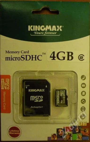 Лот: 705980. Фото: 1. Флеш карта MicroSDHC 4 GB + SD... Карты памяти