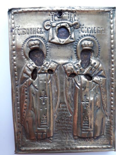 Лот: 12767405. Фото: 1. антикварная икона святые князья... Иконы