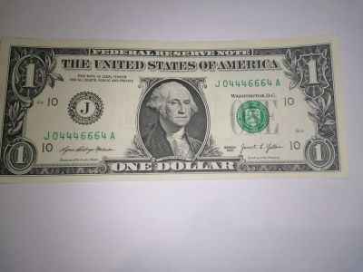 Лот: 25705698. Фото: 1. 1 доллар США красивый номер. Америка