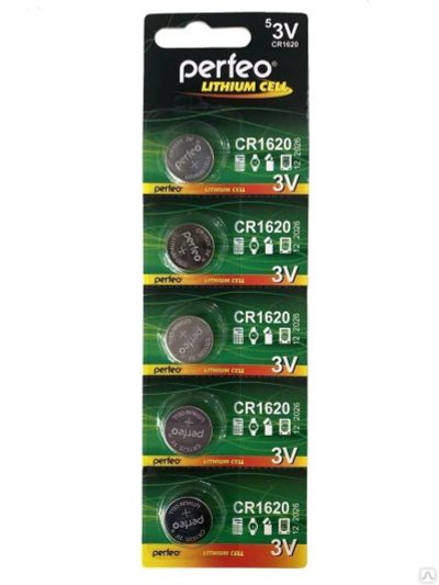 Лот: 25800036. Фото: 1. Батарейка PERFEO CR1620\5BL LITHIUM... Батарейки, аккумуляторы, элементы питания