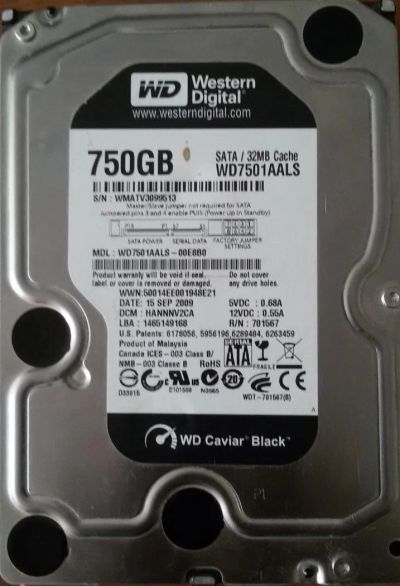 Лот: 6559464. Фото: 1. Жесткий диск WD 750GB Caviar Black. Жёсткие диски (HDD)