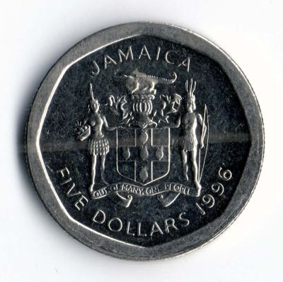 Лот: 18771552. Фото: 1. Ямайка 5 долларов 1996. Америка