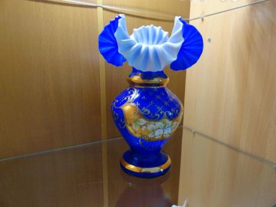 Лот: 2814797. Фото: 1. Чешская ваза синяя Bohemia!. Вазы