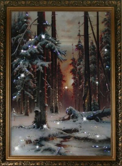 Лот: 21290338. Фото: 1. Картина Зимний закат в еловом... Другое (сувениры, подарки)
