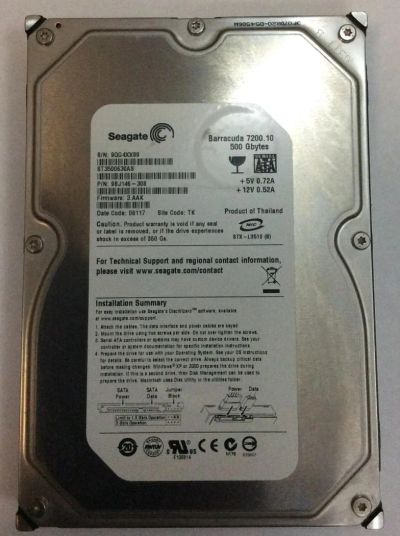 Лот: 6370932. Фото: 1. HDD Seagate Barracuda 500GB ST3500630AS. Жёсткие диски (HDD)