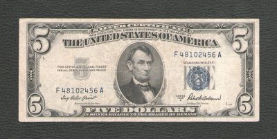 Лот: 17586689. Фото: 1. 5 долларов 1953 года (А). США... Америка