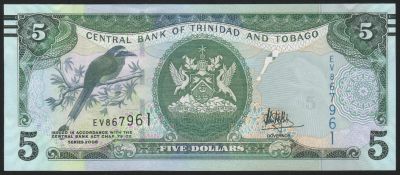Лот: 11613893. Фото: 1. Тринидад и Тобаго банкнота 5 долларов... Америка