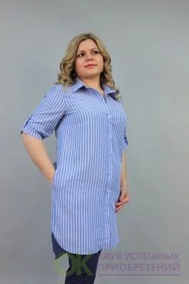 Лот: 9897604. Фото: 1. Рубашка "Полоска" хлопок удлиненная... Блузы, рубашки, водолазки