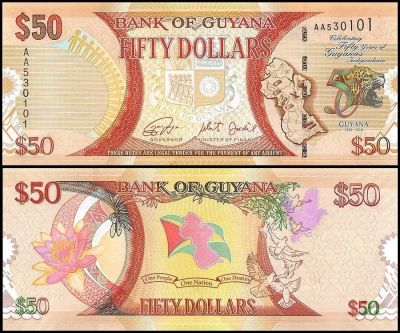 Лот: 8216959. Фото: 1. Гайана 50 долларов 2016 года... Америка