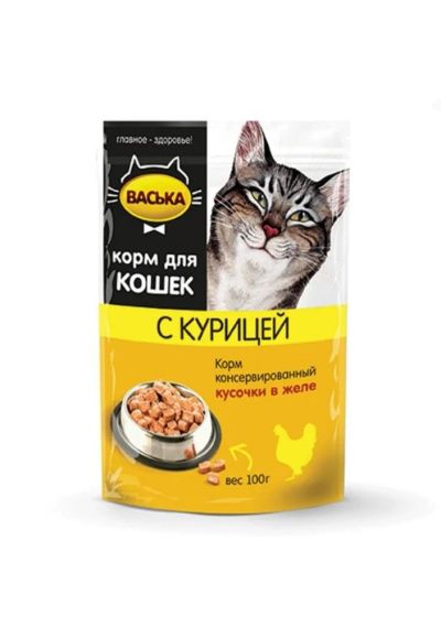 Лот: 6496490. Фото: 1. Консервы Васька для кошек, курица... Корма