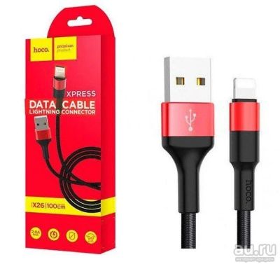 Лот: 17333608. Фото: 1. Кабель HOCO X26 Lightning, Black-Red... Дата-кабели, переходники