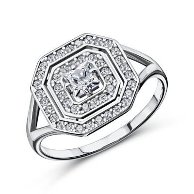 Лот: 23843732. Фото: 1. Серебряное кольцо с фианитами... Кольца, перстни