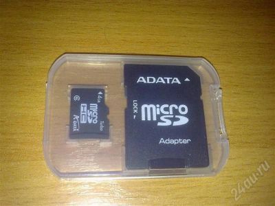 Лот: 561964. Фото: 1. Micro SD 4 GB +картридер (продажа... Карты памяти
