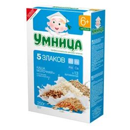 Лот: 8041122. Фото: 1. Каша молочная 5 злаков Умница. Детское питание