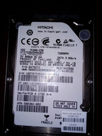 Лот: 8056797. Фото: 1. hitachi HDD 7K500-250. Жёсткие диски (HDD)