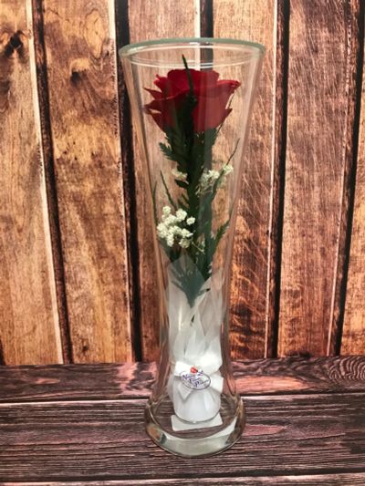 Лот: 15297217. Фото: 1. Живая красная роза в стекле. Подарок. Свежие цветы